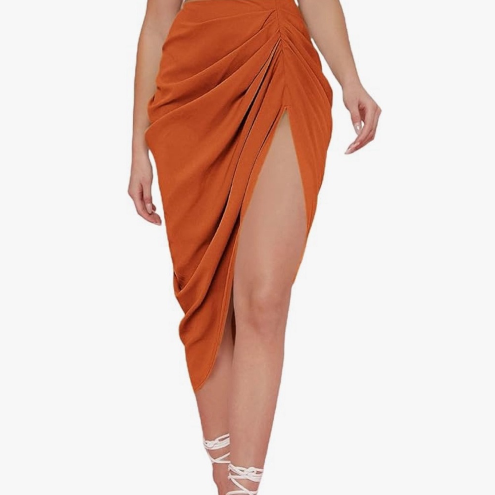 Split Thigh, High Waist Ruched Skirt